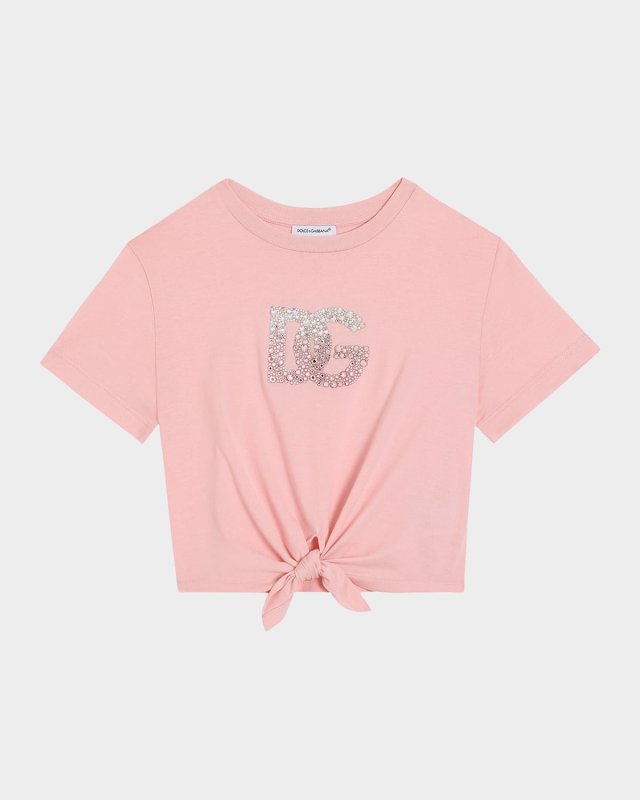 Girl's Embellished Logo-Print Knot T-Shirt, Size 4-